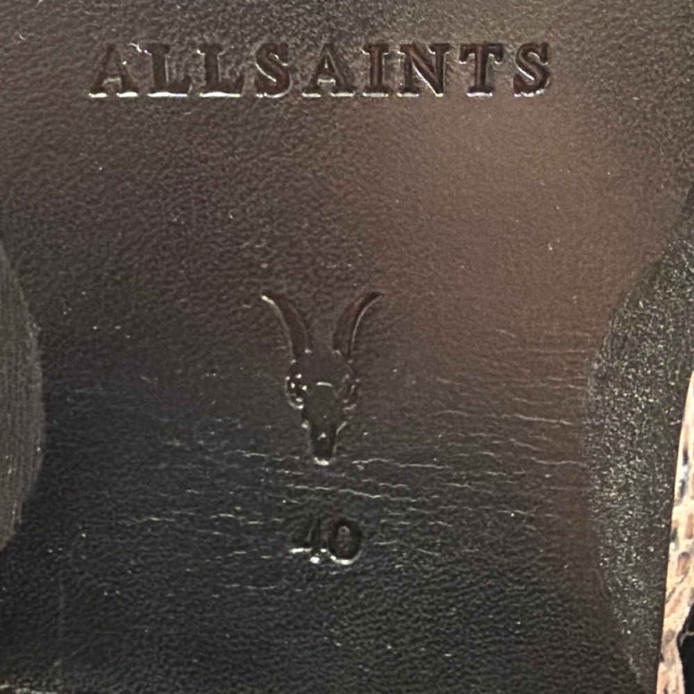 AllSaints Katy Snakeskin Leather Buckle Boots Brown Black Pointed Toe Size 40 - Picture 7 of 7